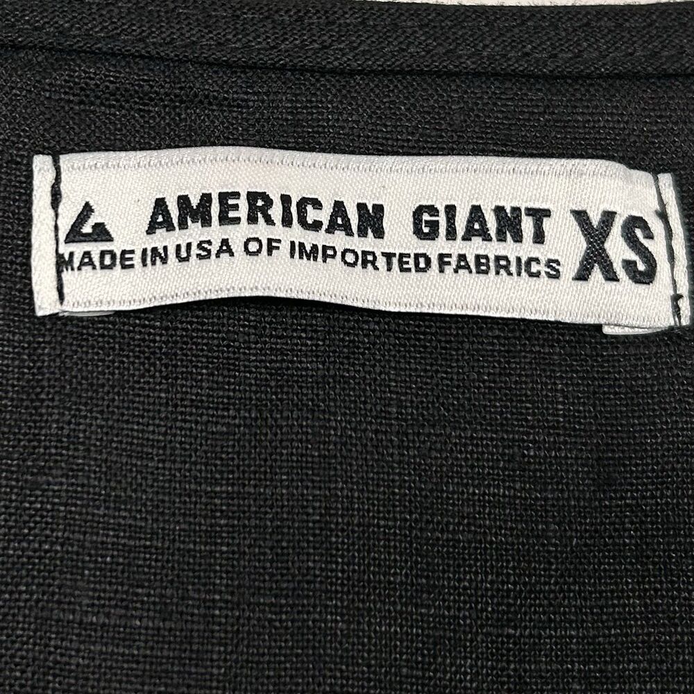 American Giant Midi Dress Womens XS Black Linen Tie Waist Pockets V-Neck NEW - Picture 3 of 9